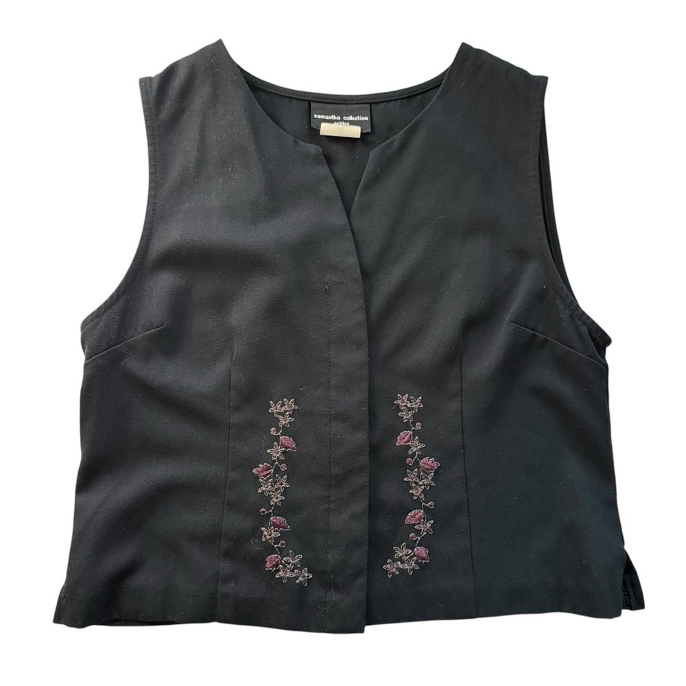 Black Embroidered Vest with Floral Design